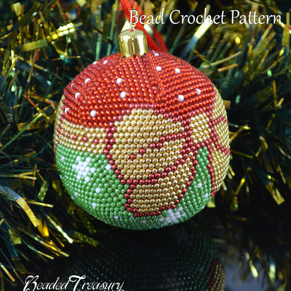 CHRISTMAS BOW beaded crochet ball ornament pattern made with seed beads, pdf. Download