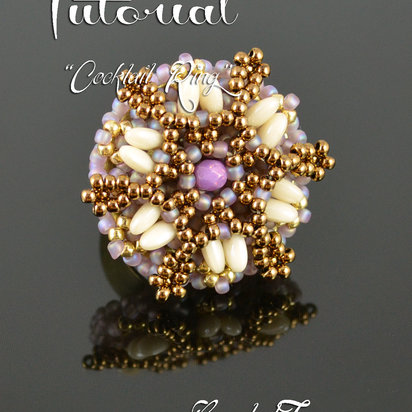COCKTAIL RING - beaded ring tutorial with seed beads, Rizo beads, fire polished beads / Beadwoven ring pattern / Beading tutorial / TUTORIAL ONLY