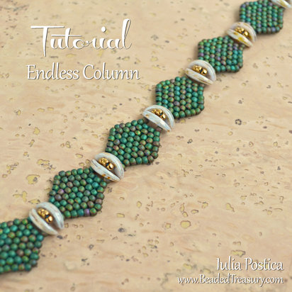 ENDLESS COLUMN Beading Tutorial - Peyote stitch bracelet pattern - 2 hole CzechMates Crescent and seed beads - Instant pdf Download