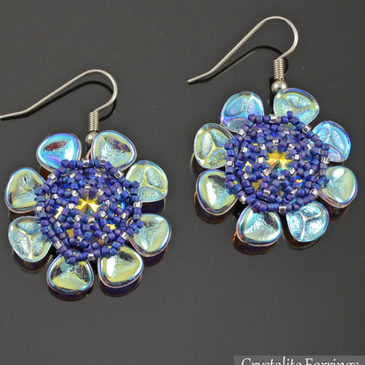 CRYSTALITE EARRINGS - Beading Tutorial with Rose Petal, Seed Beads and Swarovski Rivoli