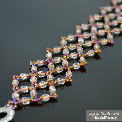 CRYSTAL NET - beadwoven bracelet tutorial with fire polished beads and seed beads, bead pattern, beading tutorial, beaded lace / TUTORIAL ONLY