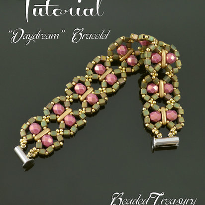DAYDREAM - Beading pattern Beaded bracelet tutorial with 3-hole Beam Fire polished Cube Seed beads Beadwoven bracelet pattern - TUTORIAL ONLY