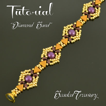 DIAMOND BAND - beading tutorial, Kheops Cabochon MiniDuo bead pattern, beaded bracelet pattern, beadweaving, seed beads / TUTORIAL ONLY