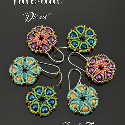 DISCOS - beaded earrings tutorial, beading pattern, Cabochon Lentil Triangle Bar bead pattern, seed beads / TUTORIAL ONLY