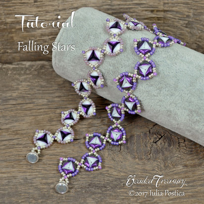 FALLING STARS Beadwoven bracelet pattern Beading tutorial with 2-hole Gem Duo duets and Seed beads - Instant PDF Download