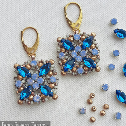 FANCY SQUARES EARRINGS - Beading Pattern - Instant .pdf Download