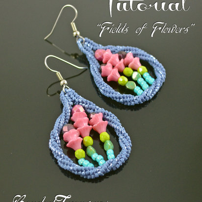 FIELDS OF FLOWERS Beading pattern Beaded earrings tutorial with Delica seed beads Flower cup Fire polished Pinch beads - Tutorial Only