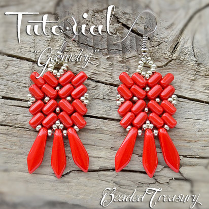 GEOMETRY Beadwoven earrings tutorial Beading pattern with 2-hole Rulla and Dagger beads Geometric seed beads pattern - Instant PDF Download