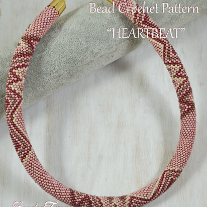HEARTBEAT Bead Crochet Pattern for Necklace of Bracelet - Valentine heart beaded crochet rope with seed beads - Instant PDF Download
