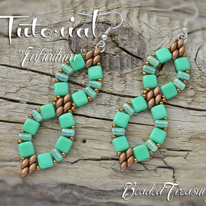 INFINITUM Beading pattern Beadwoven earrings tutorial CzechMates Superduo Rulla Tile seed beads beading tutorial - Instant PDF Download