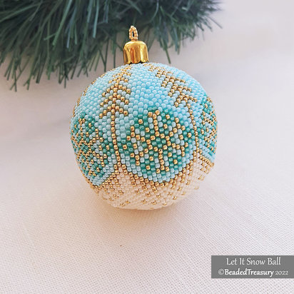 LET IT SNOW Ball Ornament - Christmas Beading Pattern - 3D Peyote Ball