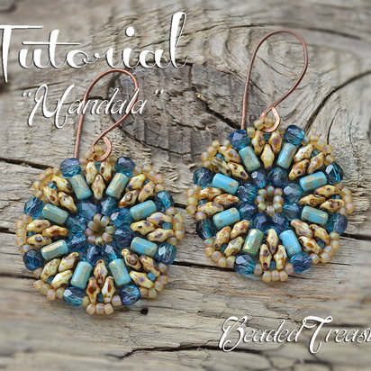 MANDALA Beading tutorial Earrings beading pattern with 2-hole Superduo Rulla seed beads Round beaded earrings - Instant PDF Download