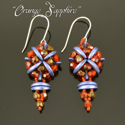 ORANGE SAPPHIRE - beadwoven earrings tutorial with Crescent beads, fire polished beads and seed beads; earring bead pattern / TUTORIAL ONLY