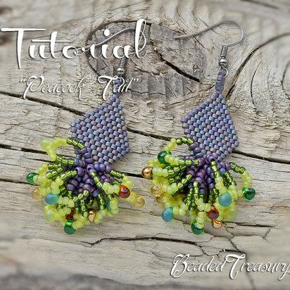 PEACOCK TAIL - seed bead earrings tutorial with Delica beads, seed beads and fringe beads / Beading tutorial / Seed bead pattern / TUTORIAL ONLY