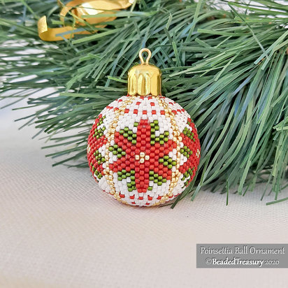 POINSETTIA BALL - Beaded Christmas Ornament Pattern - Peyote Stitch - Instant Pdf Download