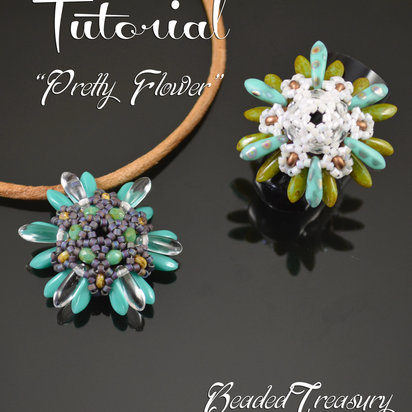 PRETTY FLOWER - superduo bead pattern, pendant tutorial, beading tutorial, beaded ring, dagger, delica, seed beads / TUTORIAL ONLY