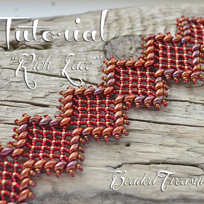 RICH LACE Beading tutorial bracelet with Superduo beads and seed beads Netted beaded lace bracelet pattern - Instant PDF Download