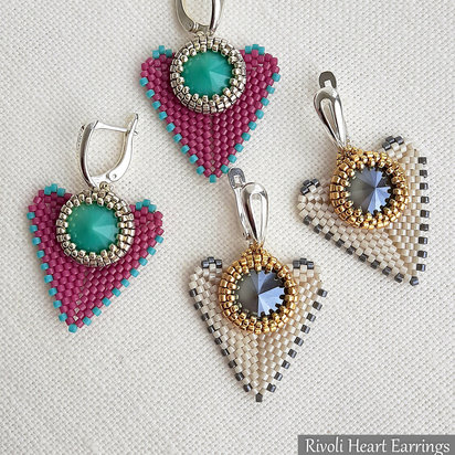 RIVOLI HEART EARRINGS - Beading Pattern - Peyote stitch bead pattern - Instant .pdf Download