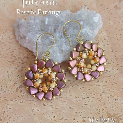 ROSETTE Beading tutorial Beaded earrings pattern with 2 hole Nib-Bit beads English cut round beads Seed beads TUTORIAL ONLY