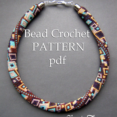 SKYSCRAPER - bead crochet necklace pattern / Bead crochet pattern / Beaded necklace / Bronze, turquoise, silver, purple / PATTERN ONLY