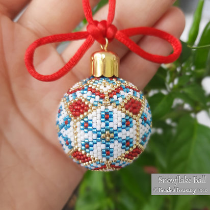 SNOWFLAKE BALL - Peyote Stitch Pattern - Beaded Christmas Ornament Instructions - Beaded bead pattern - Instant Pdf Download