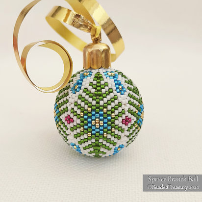 SPRUCE BRANCH BALL - Beaded Christmas Ornament Pattern - Peyote Stitch - Instant Pdf Download