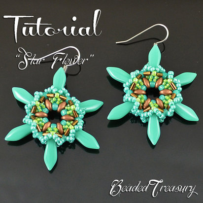STAR FLOWER - beaded earrings tutorial, earring bead pattern, superduo bead pattern, beading tutorial, dagger, bugle, seed beads / TUTORIAL ONLY