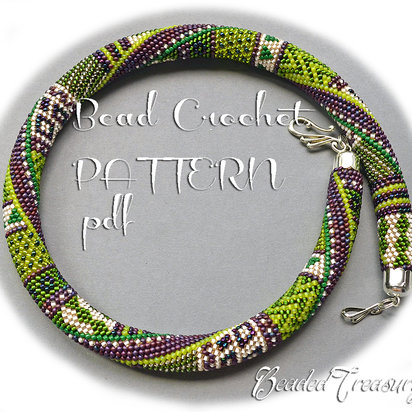 SUMMER IN PROVENCE Bead crochet  pattern / Beaded crochet rope necklace pattern with seed beads / Purple, lime green / .PDF Download
