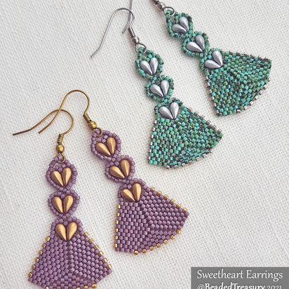 SWEETHEART EARRINGS - Beading Pattern - Peyote stitch bead pattern - Instant .pdf Download