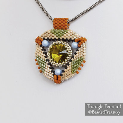 TRIANGLE Pendant - Geometric Beading Pattern with Swarovski Rivoli and Delica seed beads - .pdf Download
