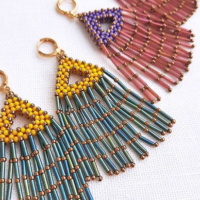 TRIANGLE TASSEL Beading Tutorial, CRAW Earrings Pattern
