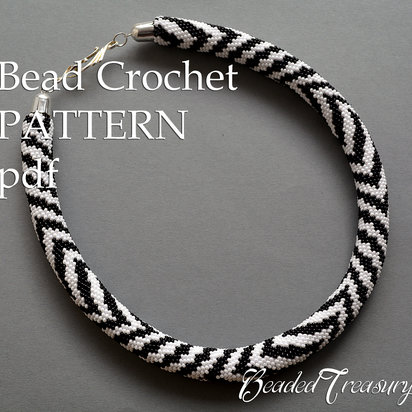 ZEBRA - bead crochet necklace pattern / Bead crochet pattern / Crochet rope pattern / Black, White / PATTERN ONLY