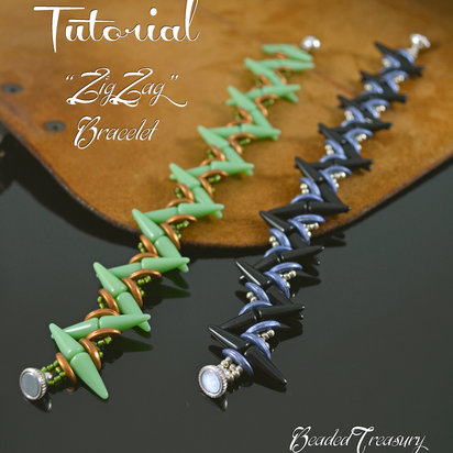 ZIGZAG Beadwoven bracelet pattern Beading tutorial with Spike, 2-hole Crescent and seed beads Beaded bracelet pattern - TUTORIAL ONLY