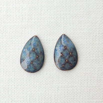 Faceted Drop Artisan Ceramic Cabochons, 25x16mm, Brownish Blue