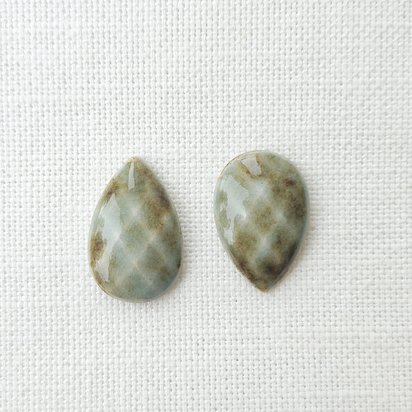 Faceted Drop Artisan Ceramic Cabochons, 25x16mm, Brownish Seafoam