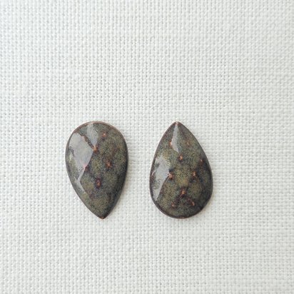 Faceted Drop Artisan Ceramic Cabochons, 25x16mm, Snake Jasper