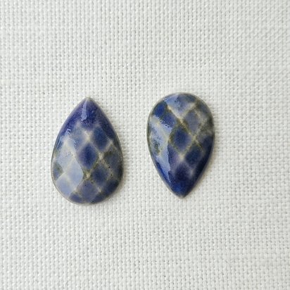 Faceted Drop Artisan Ceramic Cabochons, 25x16mm, Sapphire Chartreuse