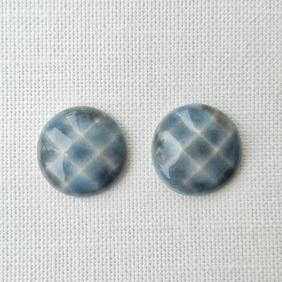 Round Faceted Artisan Ceramic Cabochons, Cloudy Sky, one pair