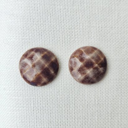 Round Faceted Artisan Ceramic Cabochons, Old Rose Travertine, one pair