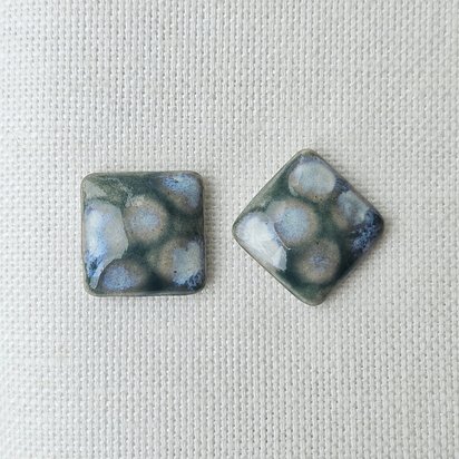 Square Artisan Ceramic Cabochons, 18x18mm, Green Cloudy