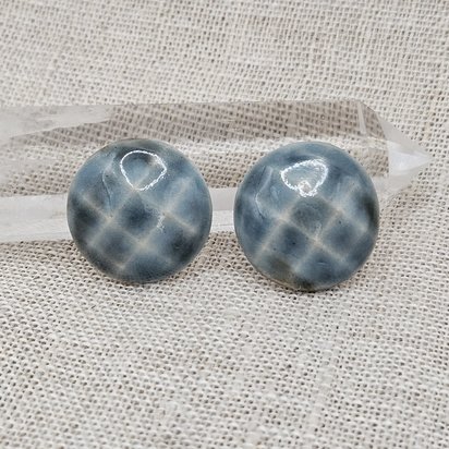 Round Faceted Artisan Ceramic Cabochons, Cloudy Sky, one piece