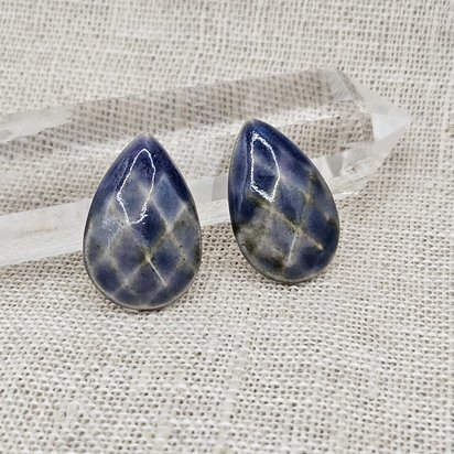 Faceted Drop Artisan Ceramic Cabochons, 25x16mm, Sapphire Chartreuse, one piece