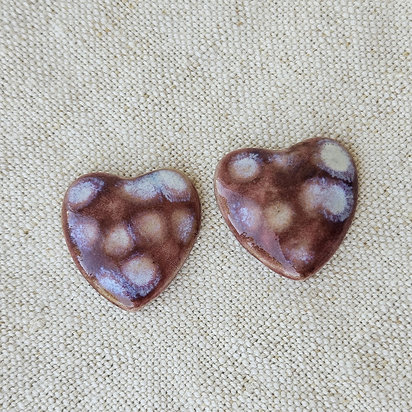 Heart Artisan Ceramic Cabochons, Old Rose Opal Dots, one pair