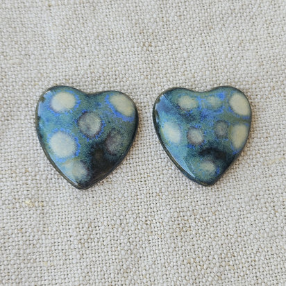 Heart Artisan Ceramic Cabochons, Starry Night, one pair
