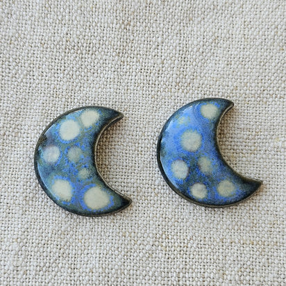 Moon Artisan Ceramic Cabochons, Starry Night, one pair