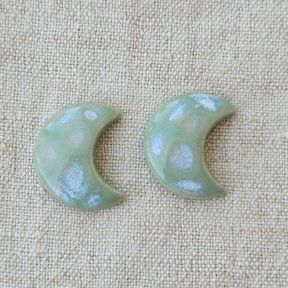 Moon Artisan Ceramic Cabochons, Mint Opal, one pair