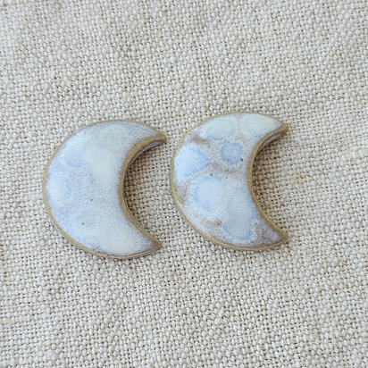 Moon Artisan Ceramic Cabochons, Beige White, one pair