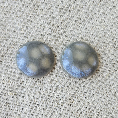 Round Artisan Ceramic Cabochons, Gray Opal Dots, one pair