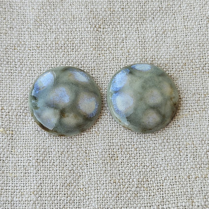 Round Artisan Ceramic Cabochons, Brownish Mint Opal Dots, one pair
