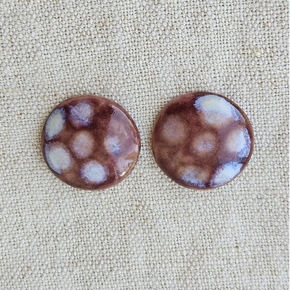 Round Artisan Ceramic Cabochons, Dark Old Rose Opal Dots, one pair